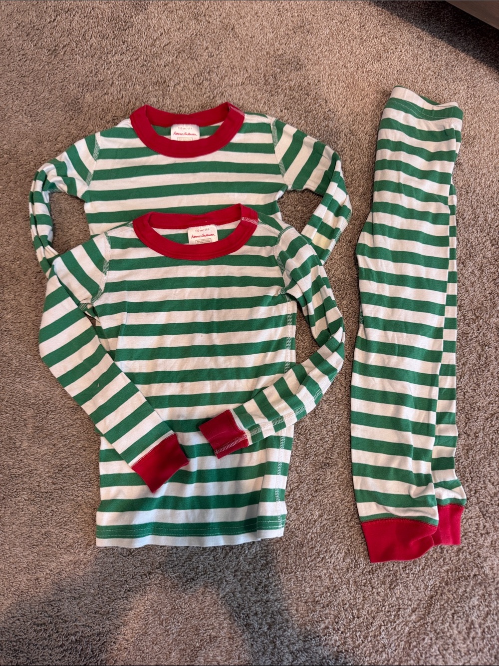 Hanna Andersson Green & White Striped Pajama Set with Red Trim